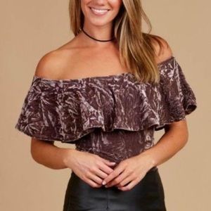 Women’s Velvet Mauve/Purple Off Shoulder Bodysuit